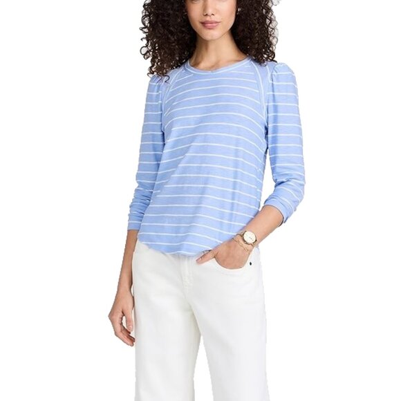 Veronica Beard Jean Mason Baseball Tee Women Size L Blue - Picture 1 of 16